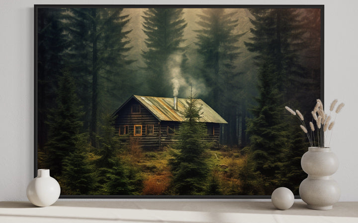 Cabin in The Dark Woods Framed Canvas Wall Art