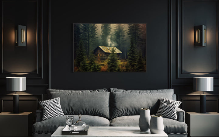 Cabin in The Dark Woods Framed Canvas Wall Art