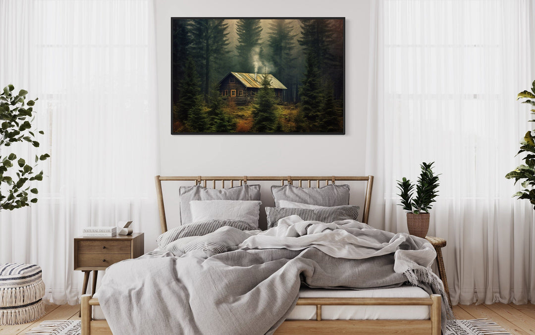 Cabin in The Dark Woods Framed Canvas Wall Art