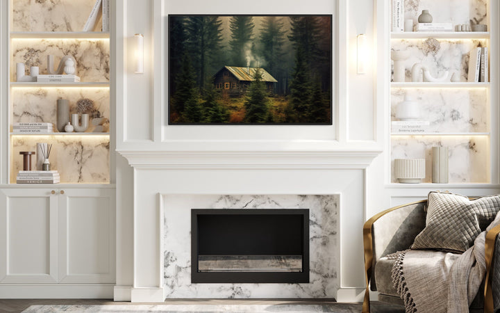 Cabin in The Dark Woods Framed Canvas Wall Art