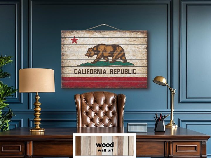 California Flag Distressed Wood Wall Art