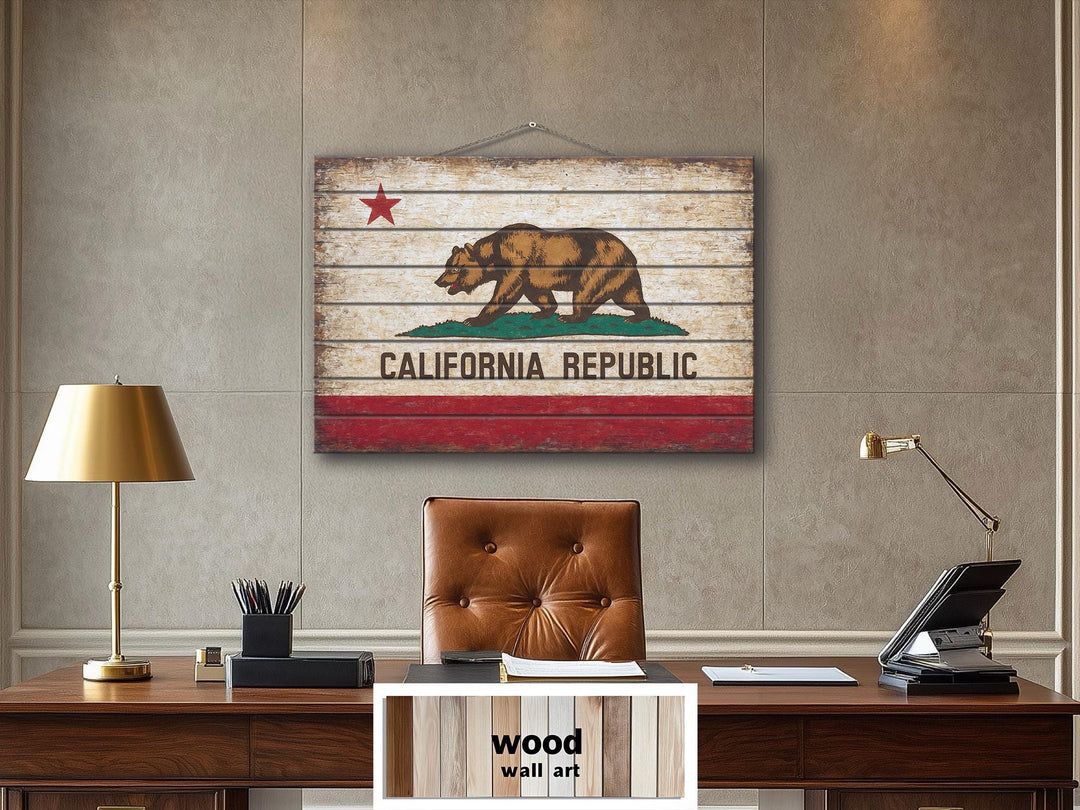 California Flag Distressed Wood Wall Art