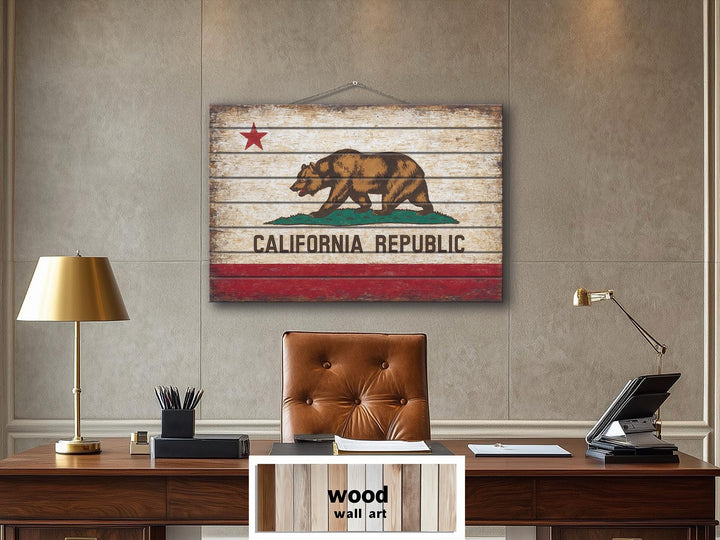 California Flag Distressed Wood Wall Art