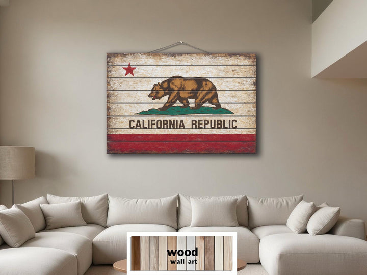 California Flag Distressed Wood Wall Art