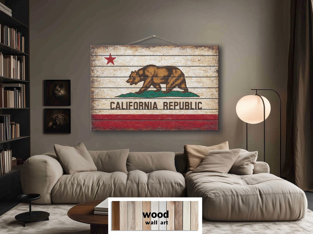 California Flag Distressed Wood Wall Art