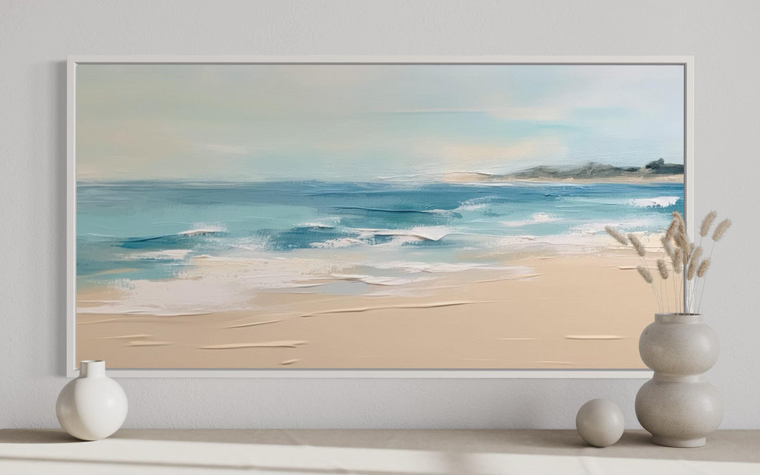 Calm Beach Sandy Beach Framed Canvas Wall Art