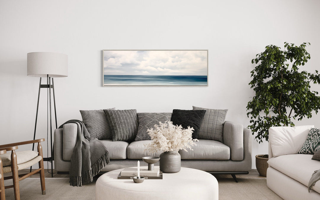 Calm Long Horizontal Ocean Above Bed Framed Canvas Wall Art