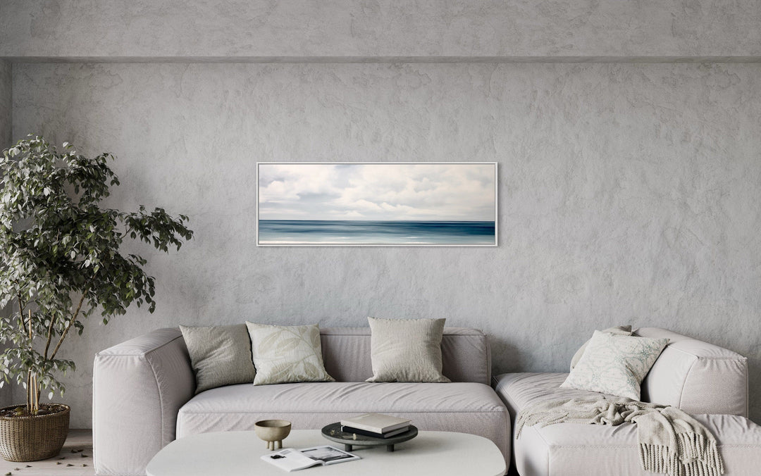 Calm Long Horizontal Ocean Above Bed Framed Canvas Wall Art