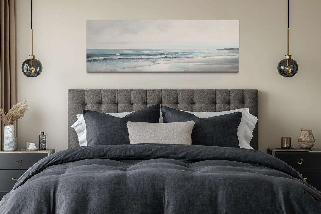 Calm Minimalist Bech Long Horizontal Coastal Framed Canvas Wall Art