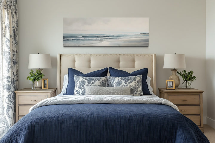 Calm Minimalist Bech Long Horizontal Coastal Framed Canvas Wall Art