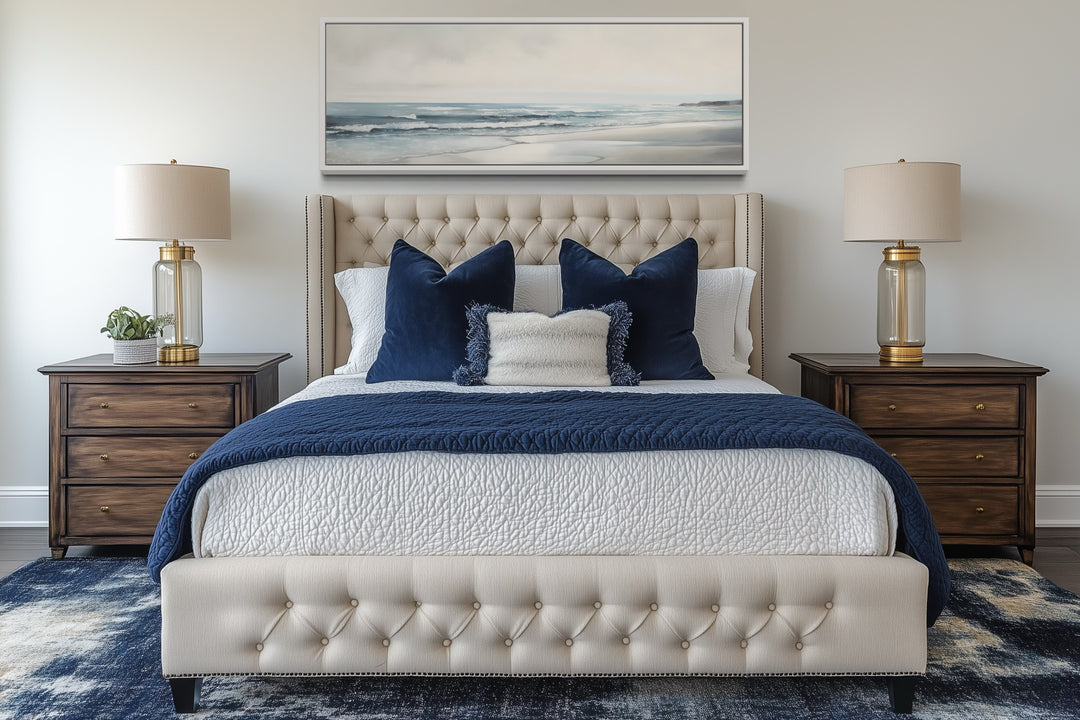 Calm Minimalist Bech Long Horizontal Coastal Framed Canvas Wall Art