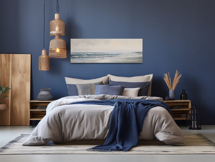 Calm Minimalist Bech Long Horizontal Coastal Framed Canvas Wall Art