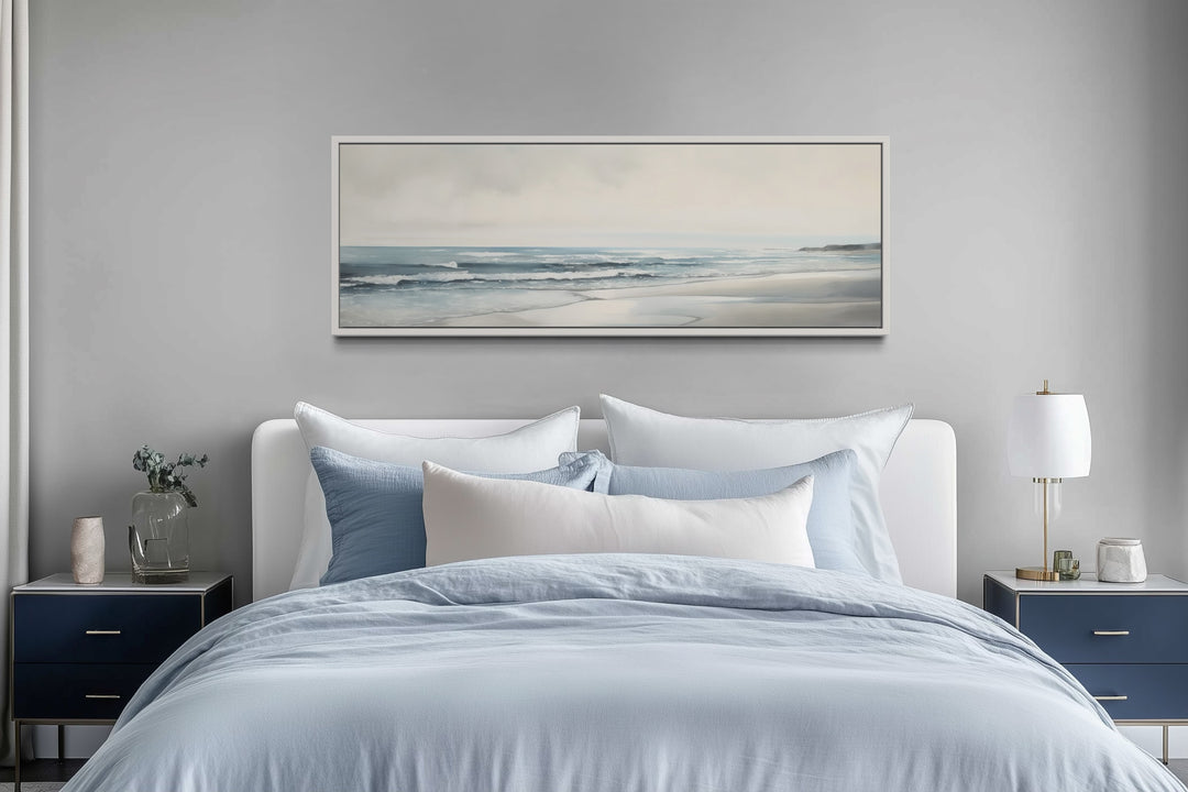 Calm Minimalist Bech Long Horizontal Coastal Framed Canvas Wall Art