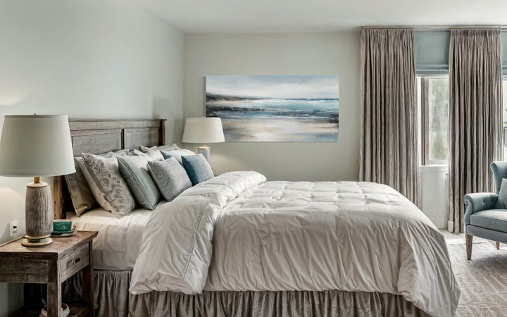 Calm Minimalist Blue Gray Ocean Coastal Framed Canvas Wall