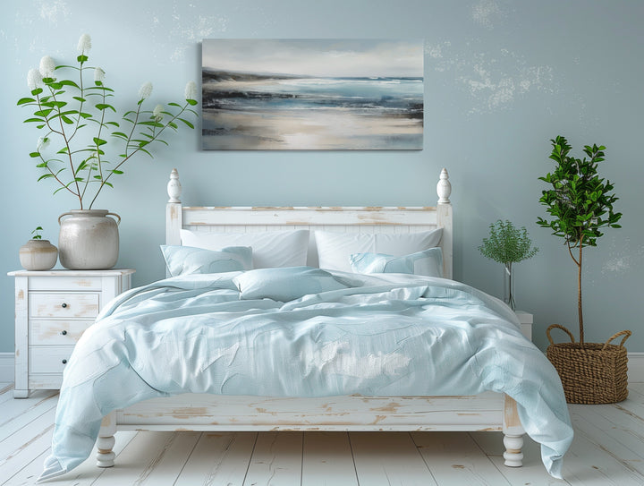 Calm Minimalist Blue Gray Ocean Coastal Framed Canvas Wall