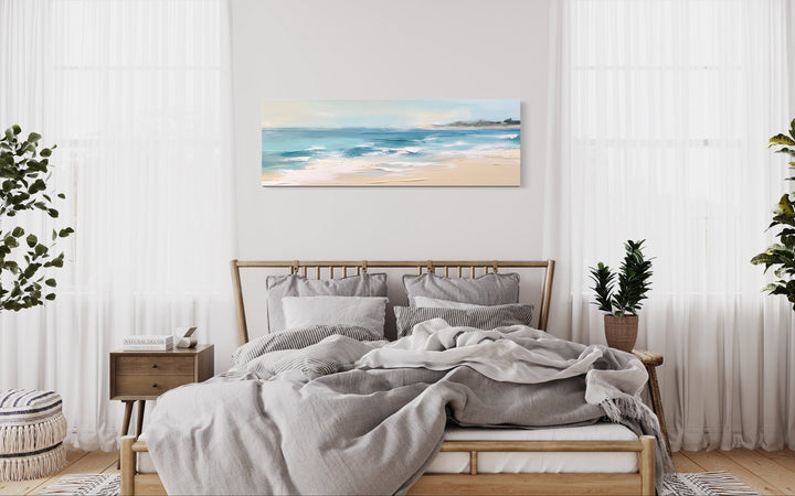 Calm Ocean Beach Panoramic Coastal Framed Canvas Wall Art