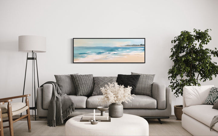 Calm Ocean Beach Panoramic Coastal Framed Canvas Wall Art