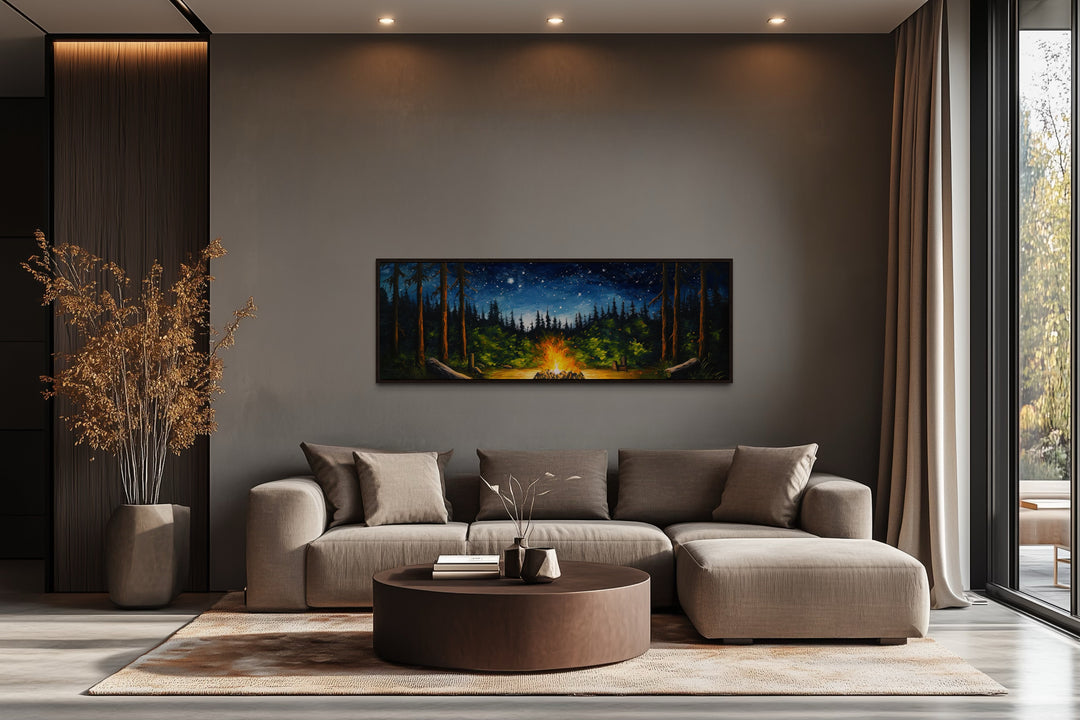 Campfire in The Forest Cozy Cabin Above Mantel Wall Art