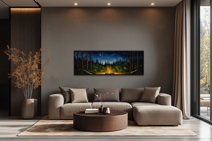 Campfire in The Forest Cozy Cabin Above Mantel Wall Art
