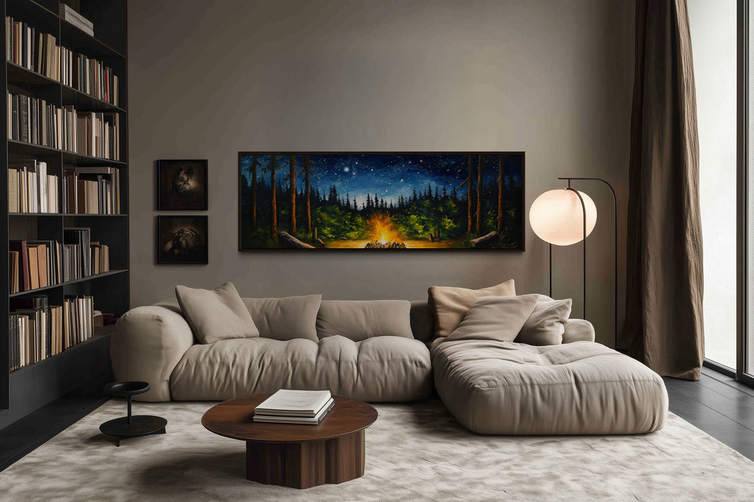 Campfire in The Forest Cozy Cabin Above Mantel Wall Art