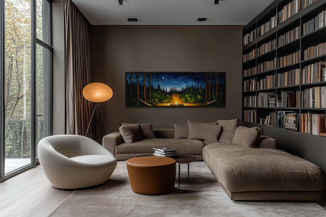 Campfire in The Forest Cozy Cabin Above Mantel Wall Art