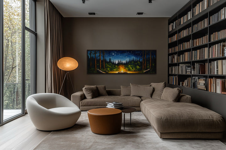 Campfire in The Forest Cozy Cabin Above Mantel Wall Art