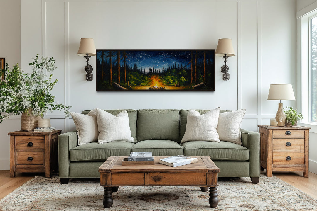 Campfire in The Forest Cozy Cabin Above Mantel Wall Art
