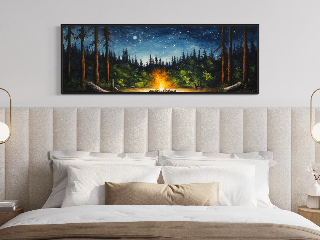 Campfire in The Forest Cozy Cabin Above Mantel Wall Art