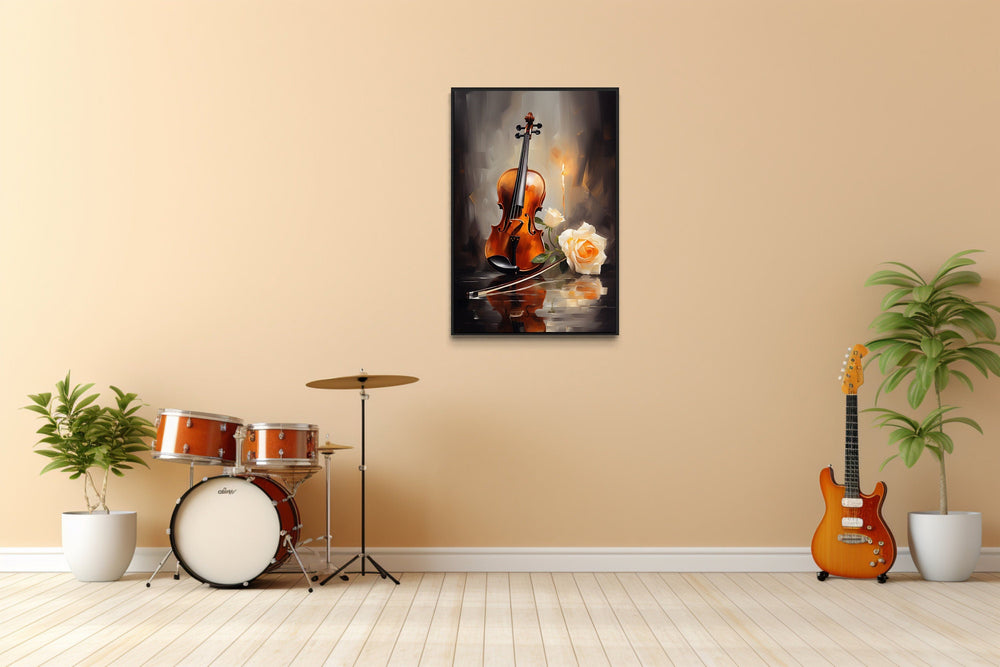 Candlelit Violin Framed Canvas Wall Art in music room