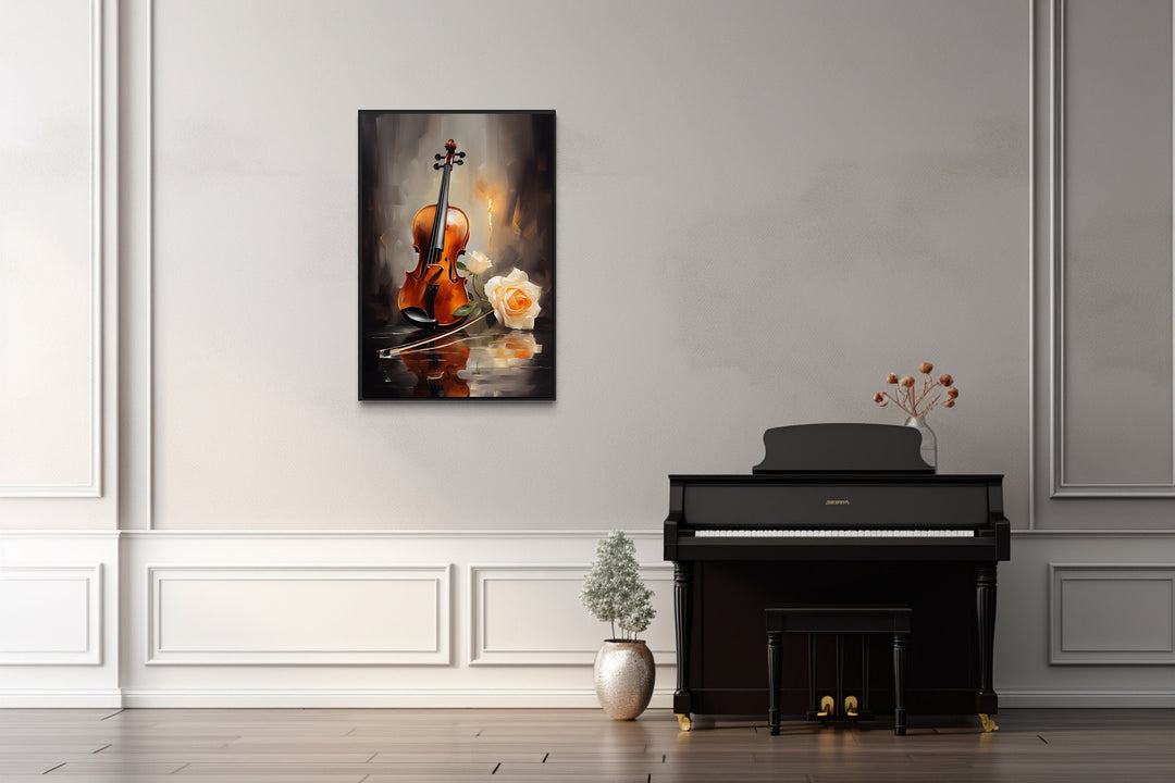 Candlelit Violin Framed Canvas Wall Art