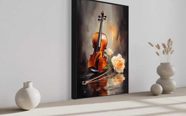 Candlelit Violin Framed Canvas Wall Art