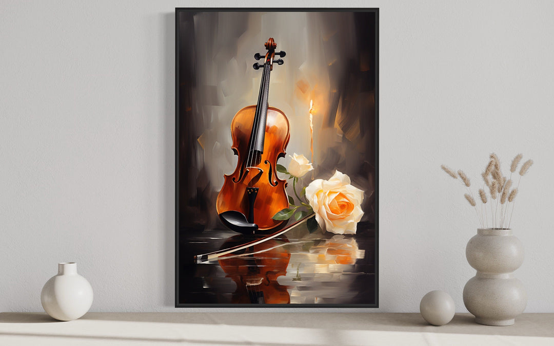 Candlelit Violin Framed Canvas Wall Art