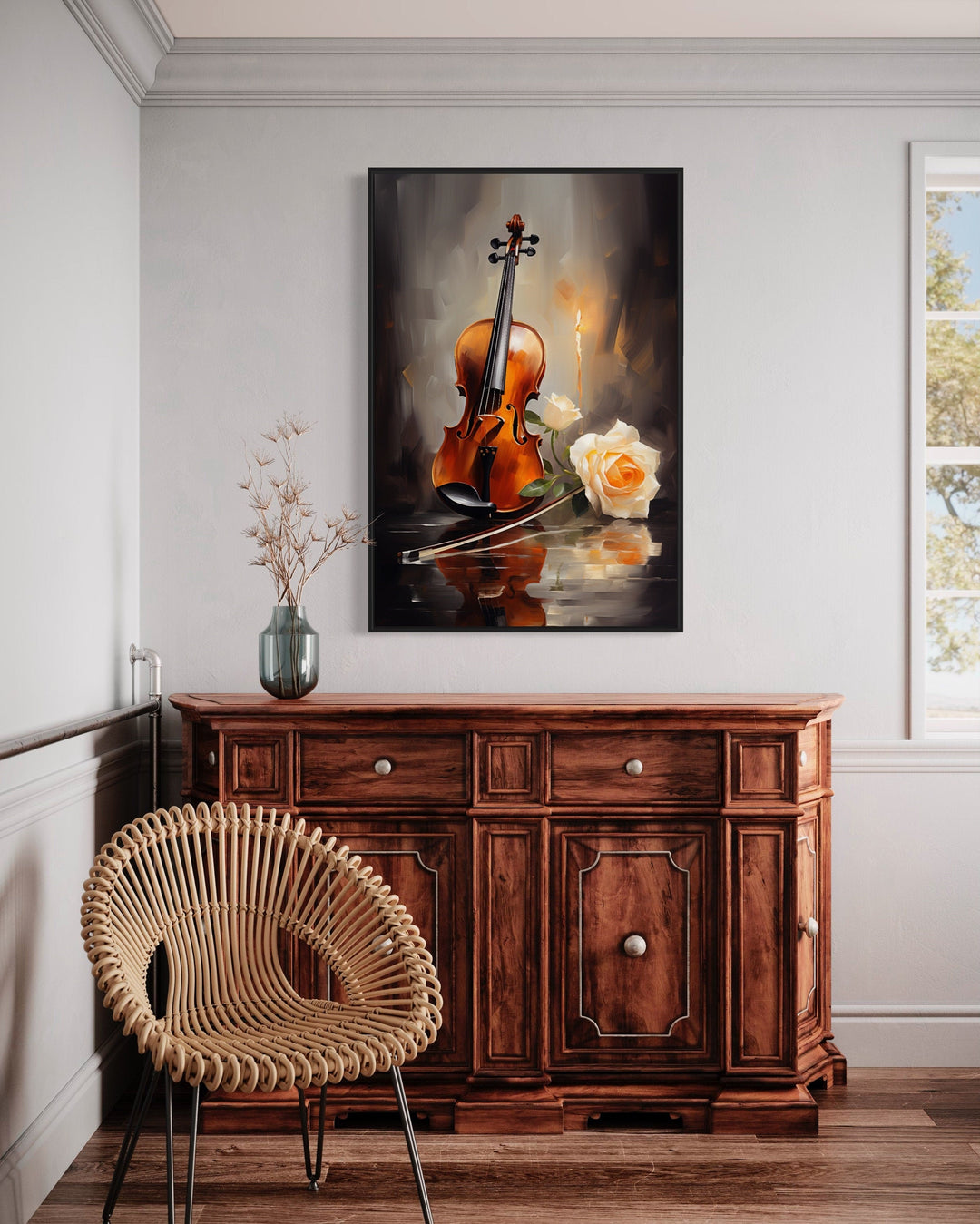 Candlelit Violin Framed Canvas Wall Art