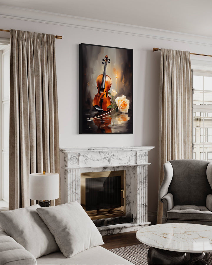 Candlelit Violin Framed Canvas Wall Art