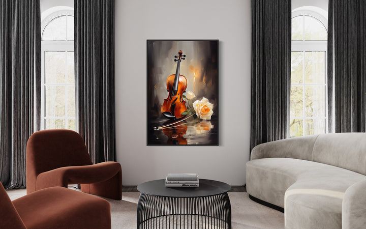 Candlelit Violin Framed Canvas Wall Art