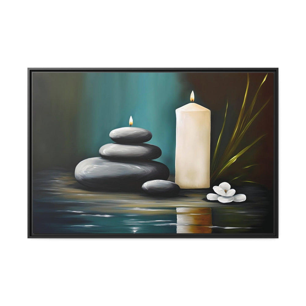 Candles And Stacked Rocks Zen Framed Canvas Wall Art