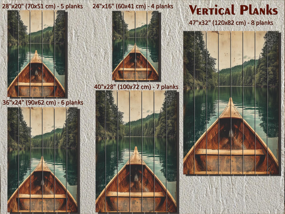 Canoe In Green Lake Distressed Wood Wall Art