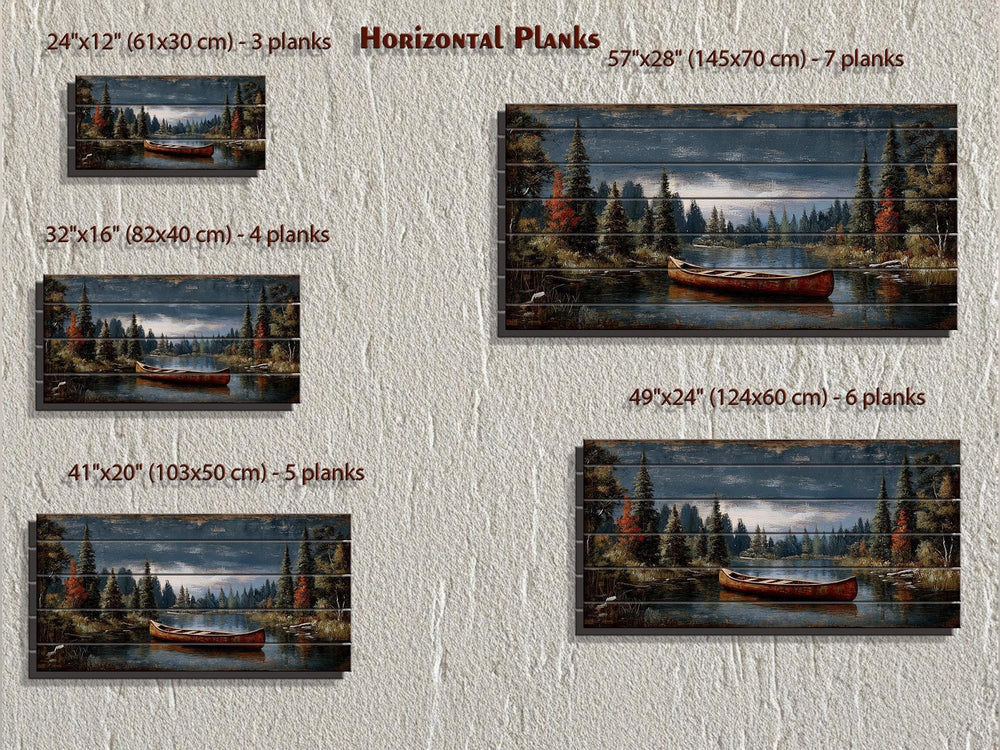Canoe On Mountain Lake Distressed Wood Wall Art