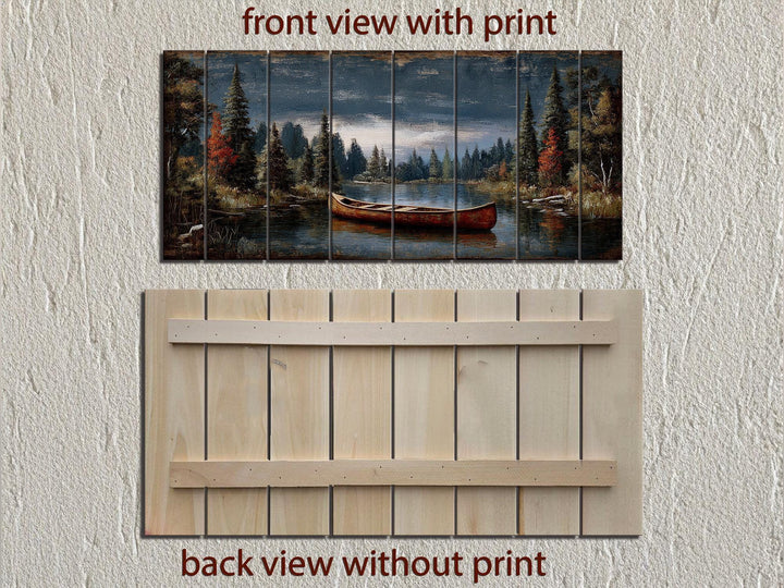 Canoe On Mountain Lake Distressed Wood Wall Art