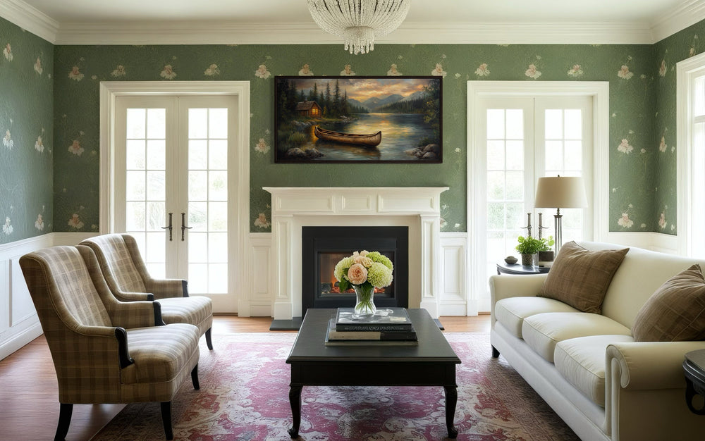 Canoe Wall Art – Rustic Wooden Canoe Painting for Lake House Decor