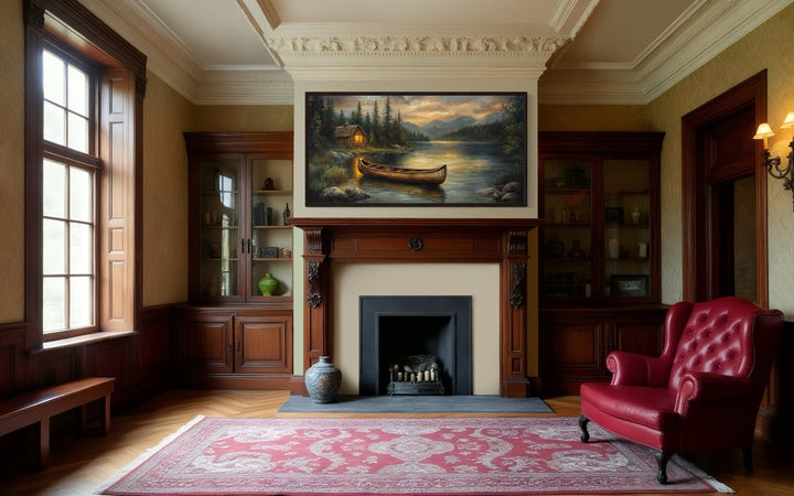 Canoe Wall Art – Rustic Wooden Canoe Painting for Lake House Decor