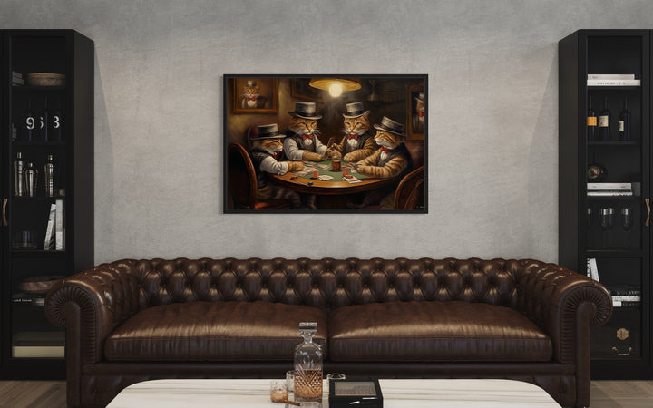 Cats Playing Poker Framed Game Room Canvas Wall Art