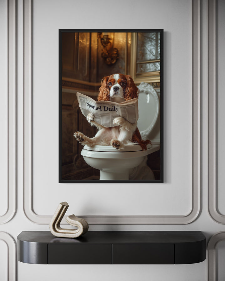 Cavalier King Charles Spaniel On The Toilet Reading Newspaper Picture