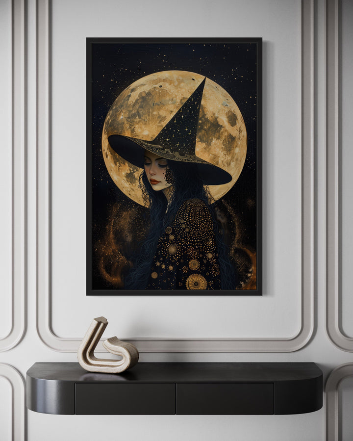 Celestial Witch With Full Moon And Starry Sky Halloween Wall Art