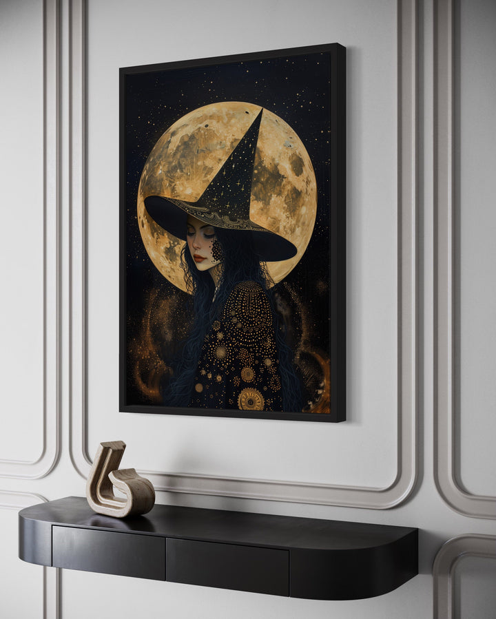 Celestial Witch With Full Moon And Starry Sky Halloween Wall Art