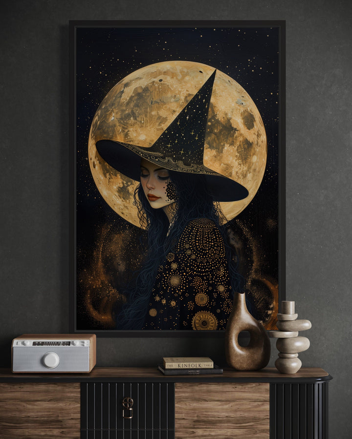 Celestial Witch With Full Moon And Starry Sky Halloween Wall Art