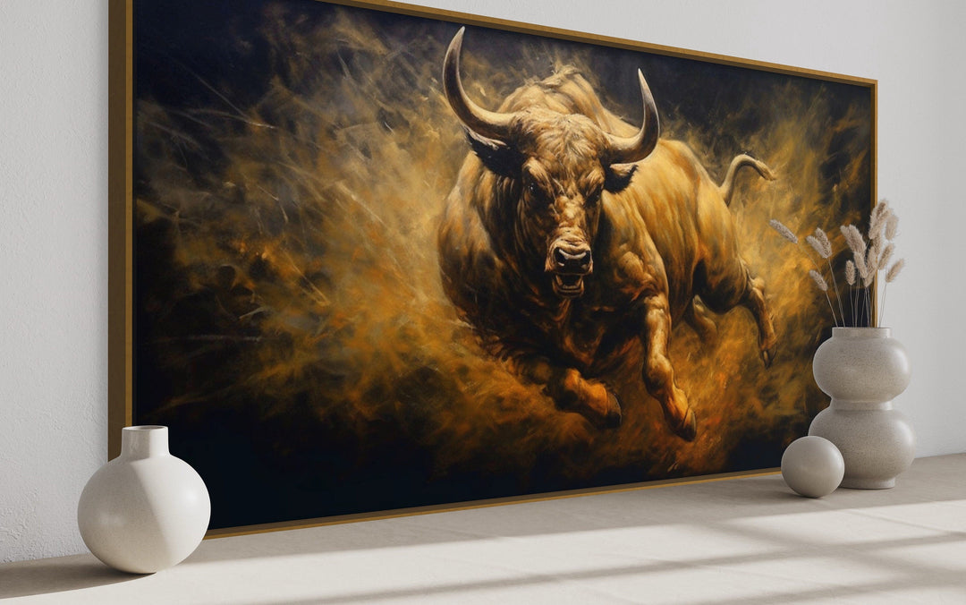 Charging Bull Extra Large Painting Man Cave Framed Canvas Wall Art