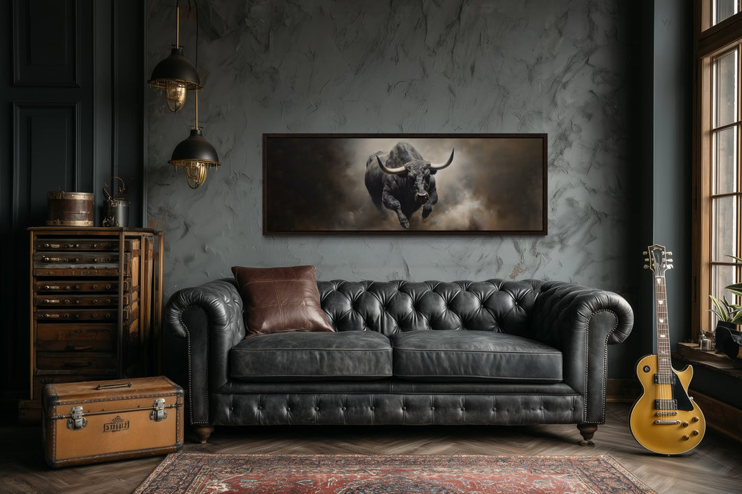 Charging Bull Long Horizontal Canvas For Men's Bedroom or Office