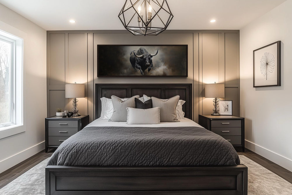 Charging Bull Long Horizontal Canvas For Men's Bedroom or Office