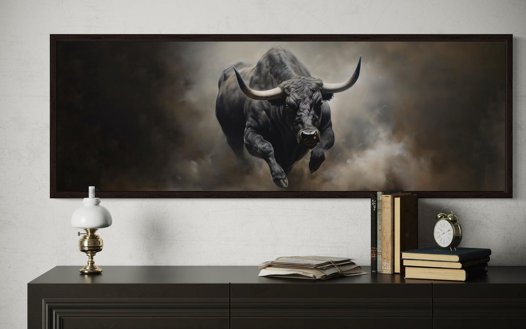 Charging Bull Long Horizontal Canvas For Men's Bedroom or Office